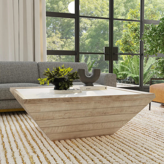 Dalton Square Reclaimed Pine Wood Coffee Table by Classic Home in natural/antique white. Made from unique in a transitional style.