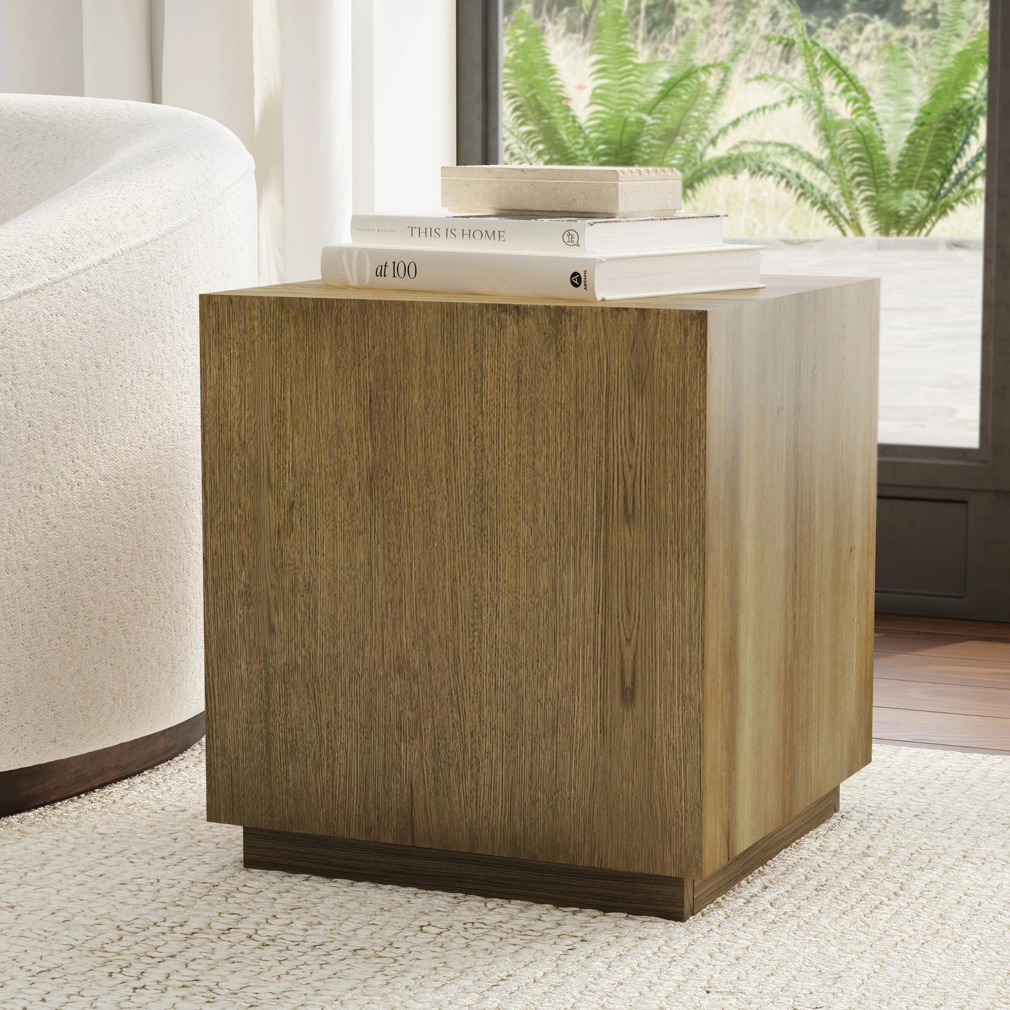 014 SI-2160272 | Lifestyle | Layne Square End Table by Classic Home. Made from oak veneer in a modern style.
