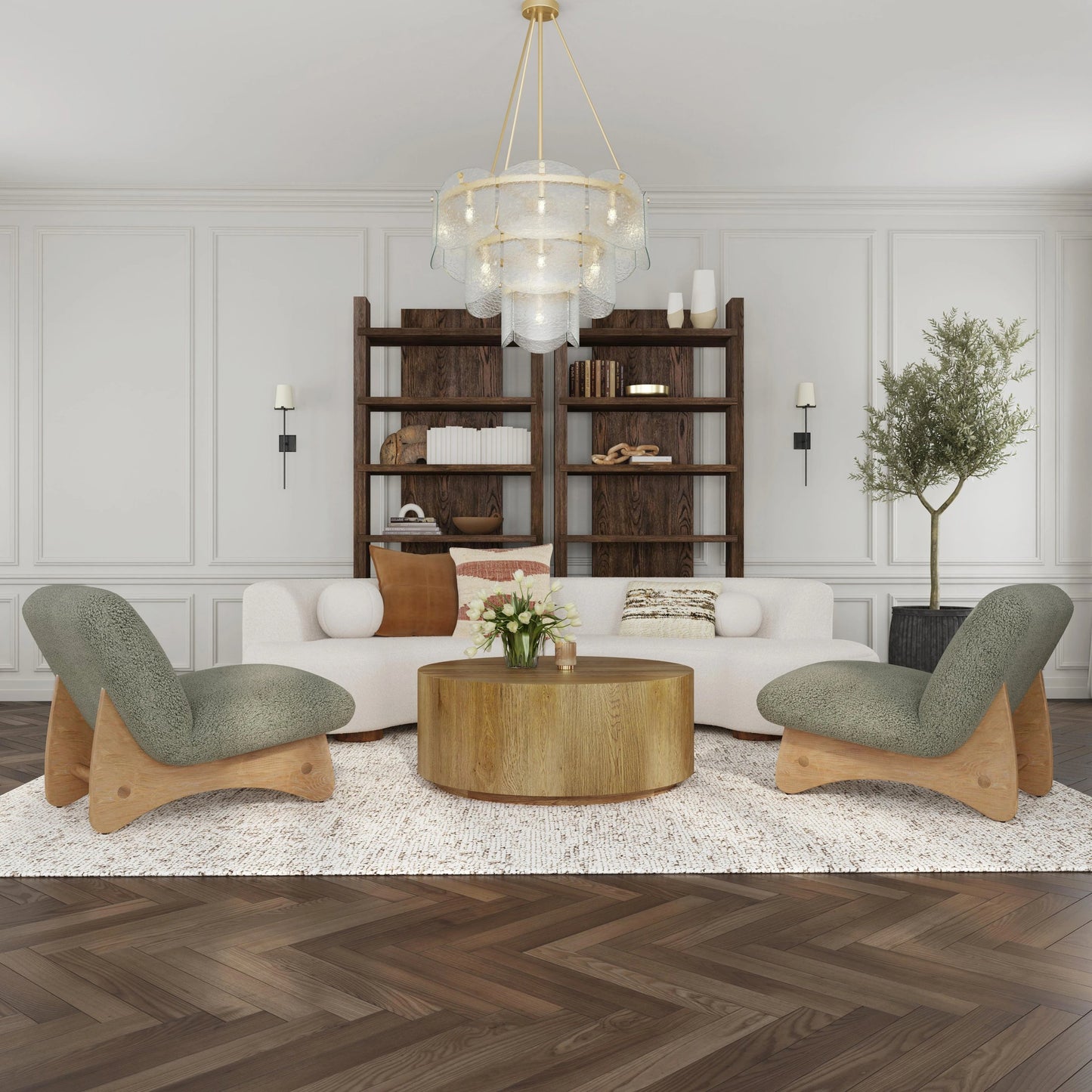 008 SI-2160278 | Closeup | Layne Round Coffee Table by Classic Home. Made from oak veneer in a modern style.