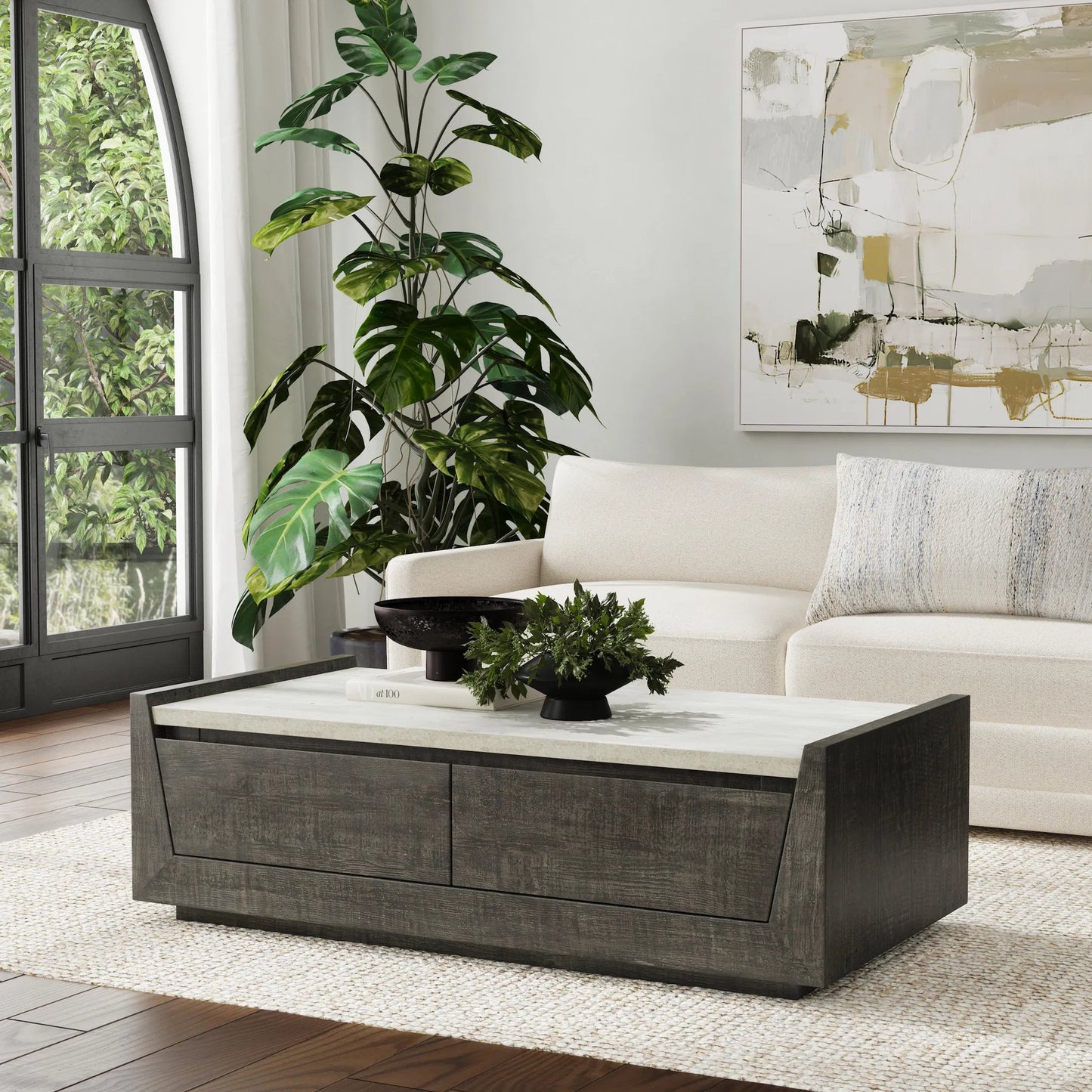 006 SI-2249235 | Lifestyle | Tori Reclaimed Wood Coffee Table by Classic Home in dark brown. Made from reclaimed pine, pallet skin in a modern style.