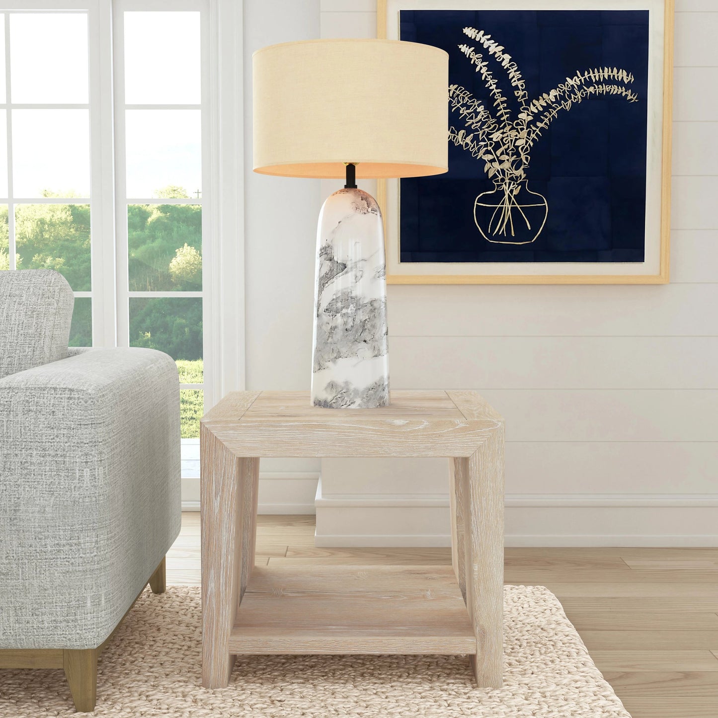 005 SI-2160295 | Lifestyle | Troy Reclaimed Oak 24" End Table by Classic Home in tan. Made from cracked oak in a modern style.