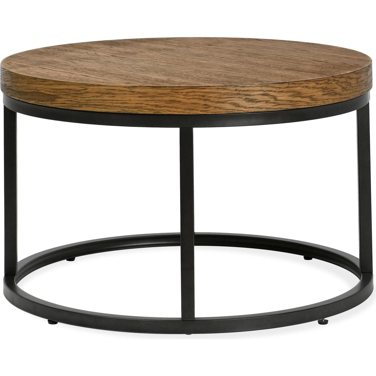 002 SI-2249237 | Primary Silo | Catta Round Wood Coffee Table by Kosas Home in light brown, black. Made from oak veneer, iron in a unique style.
