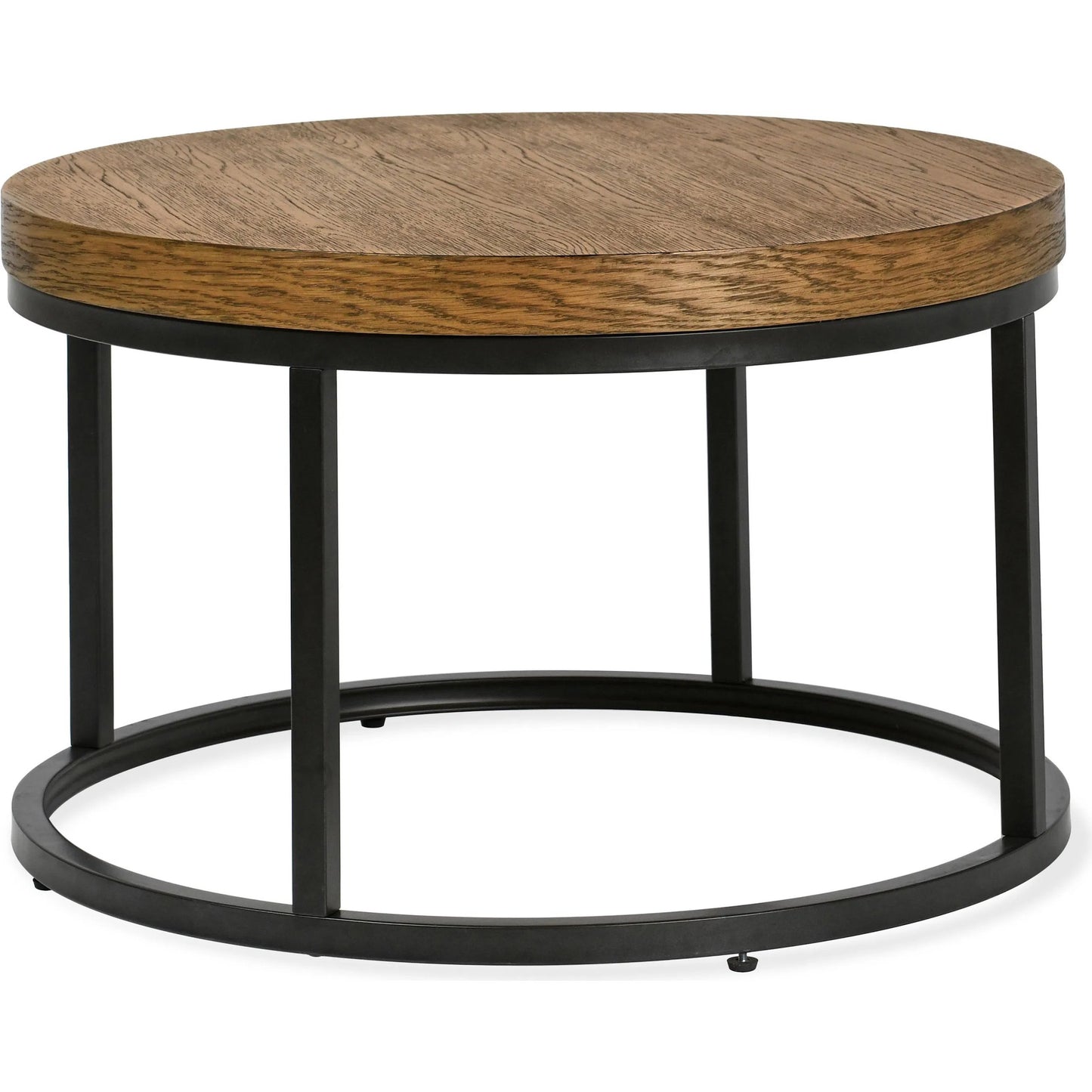 001 SI-2249237 | Primary Silo | Catta Round Wood Coffee Table by Kosas Home in light brown, black. Made from oak veneer, iron in a unique style.