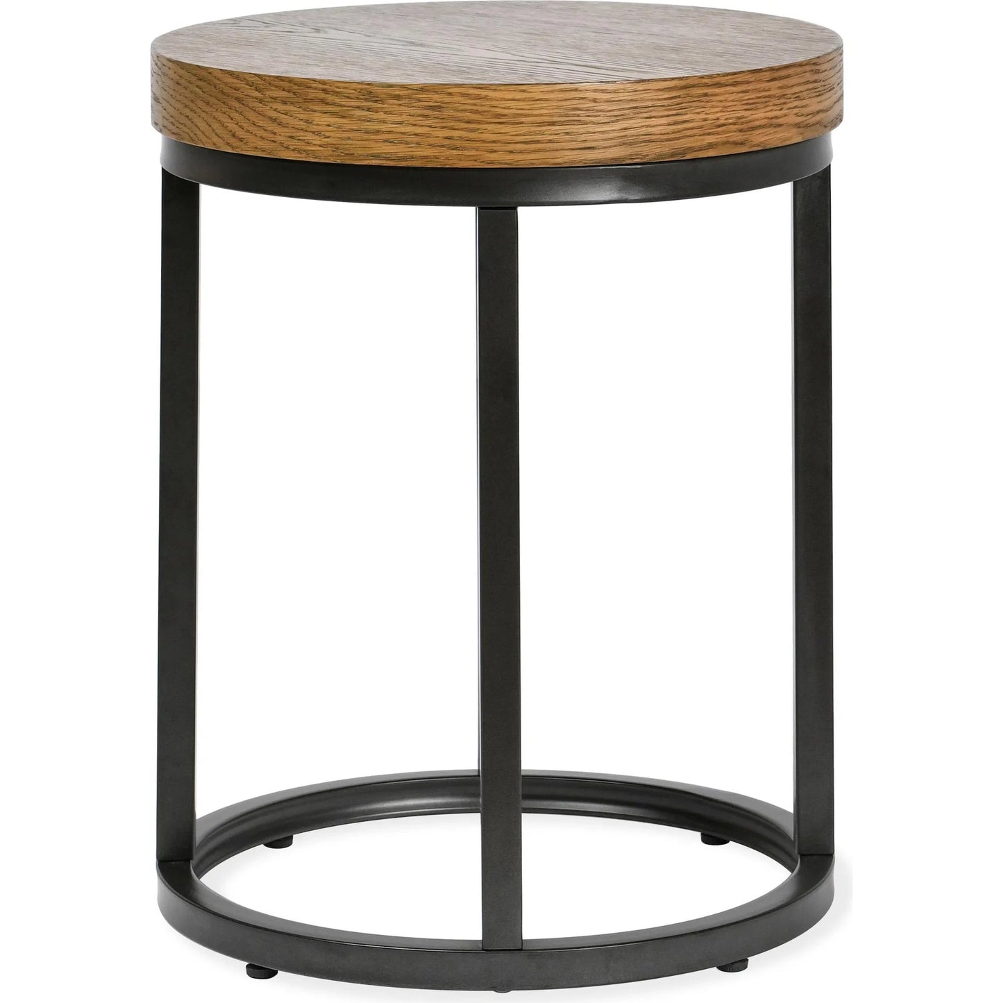 002 SI-2249238 | Additional Silo | Catta Round Wood End Table by Kosas Home in light brown, black. Made from oak veneer, iron in a unique style.