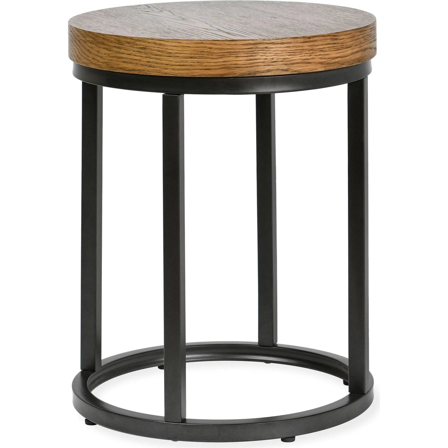 001 SI-2249238 | Additional Silo | Catta Round Wood End Table by Kosas Home in light brown, black. Made from oak veneer, iron in a unique style.