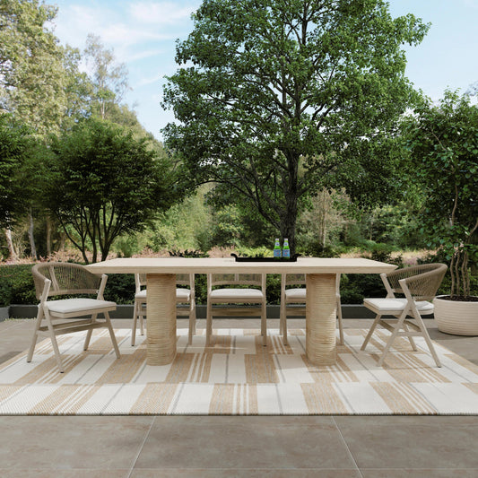 Aiden Outdoor Dining Table by Classic Home in beige. Made from glass fiber reinforced concrete in a modern style.