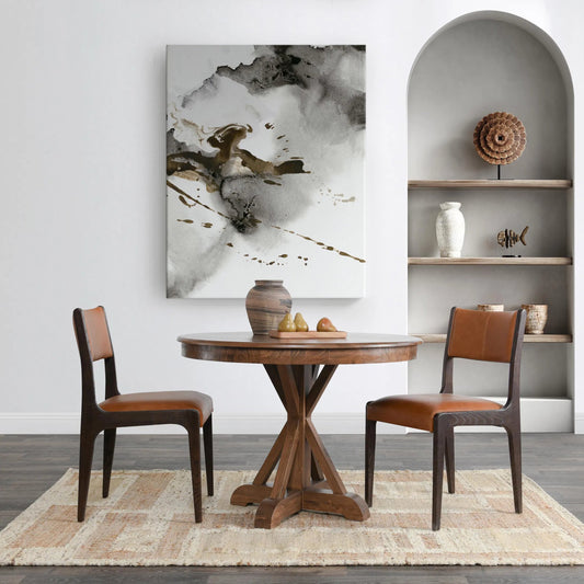 Maxwell 42" Round Pine Wood Dining Table by Kosas Home in brown, gold. Made from pine wood in a transitional style.