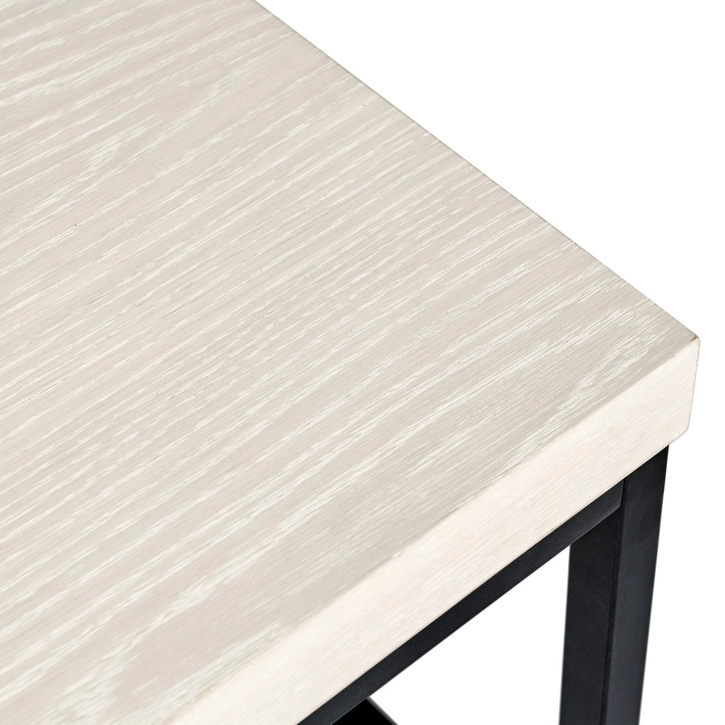 006 SI-2249239 | Closeup | Catta Rectangular Wood Coffee Table by Kosas Home in white, silver and white wash. Made from oak veneer, iron in a unique style.