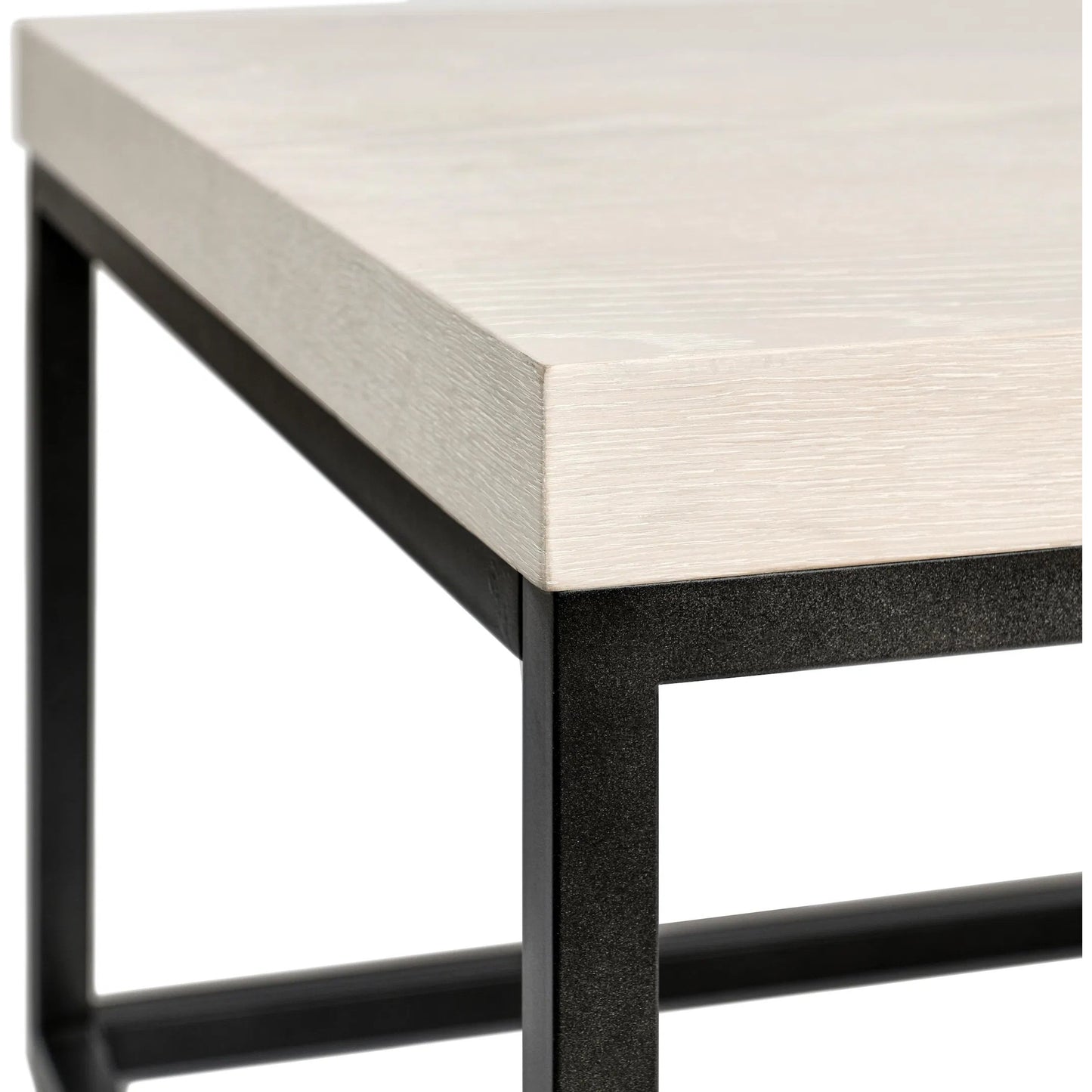 007 SI-2249239 | Closeup | Catta Rectangular Wood Coffee Table by Kosas Home in white, silver and white wash. Made from oak veneer, iron in a unique style.