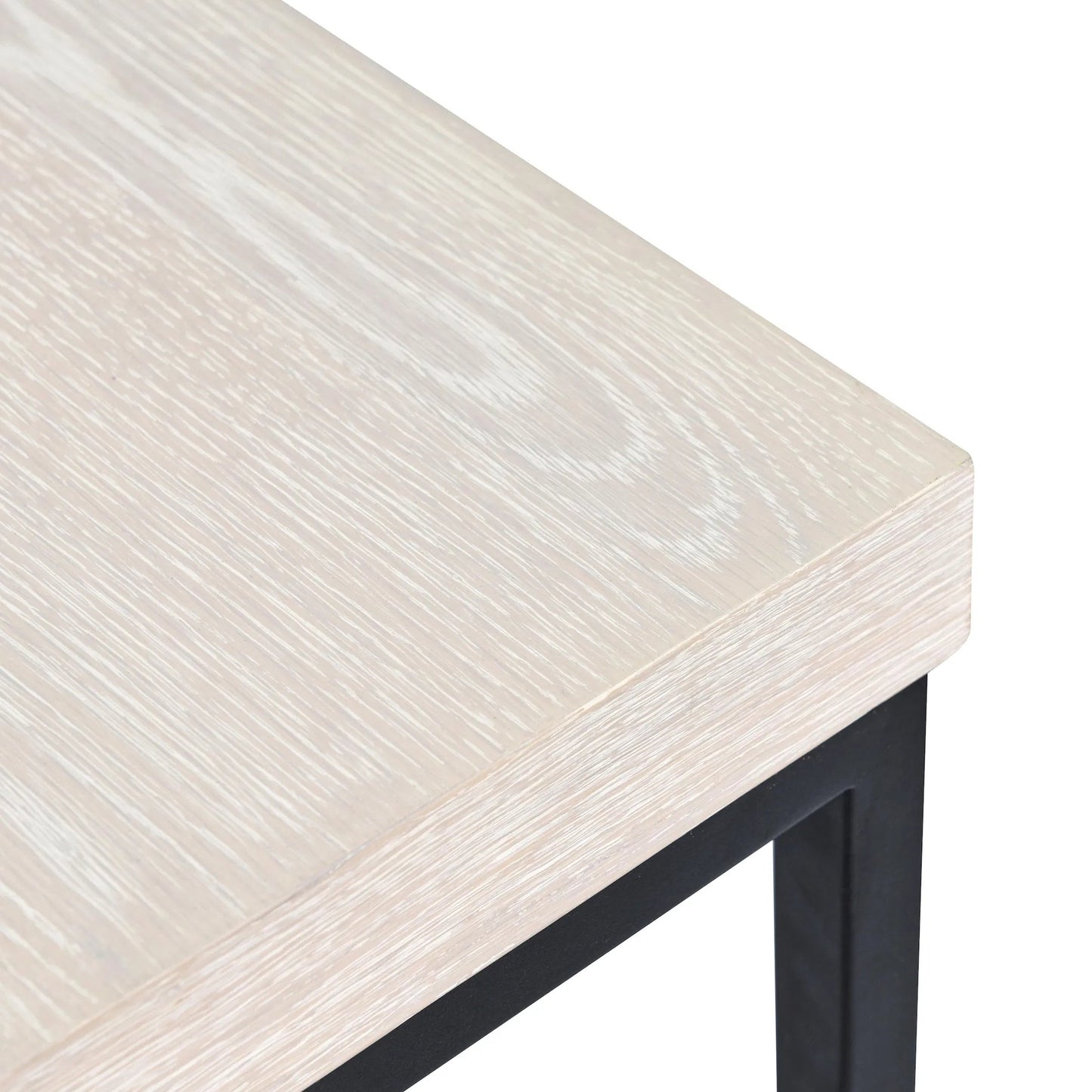 006 SI-2249240 | Closeup | Catta Square Wood End Table by Kosas Home in white, silver. Made from oak veneer, iron in a unique style.