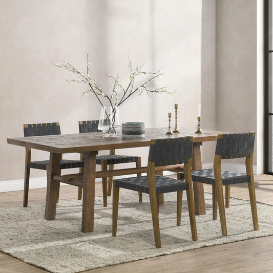 Liana Reclaimed Pine Wood Dining Table by Kosas Home in brown. Made from reclaimed pine in a transitional style.