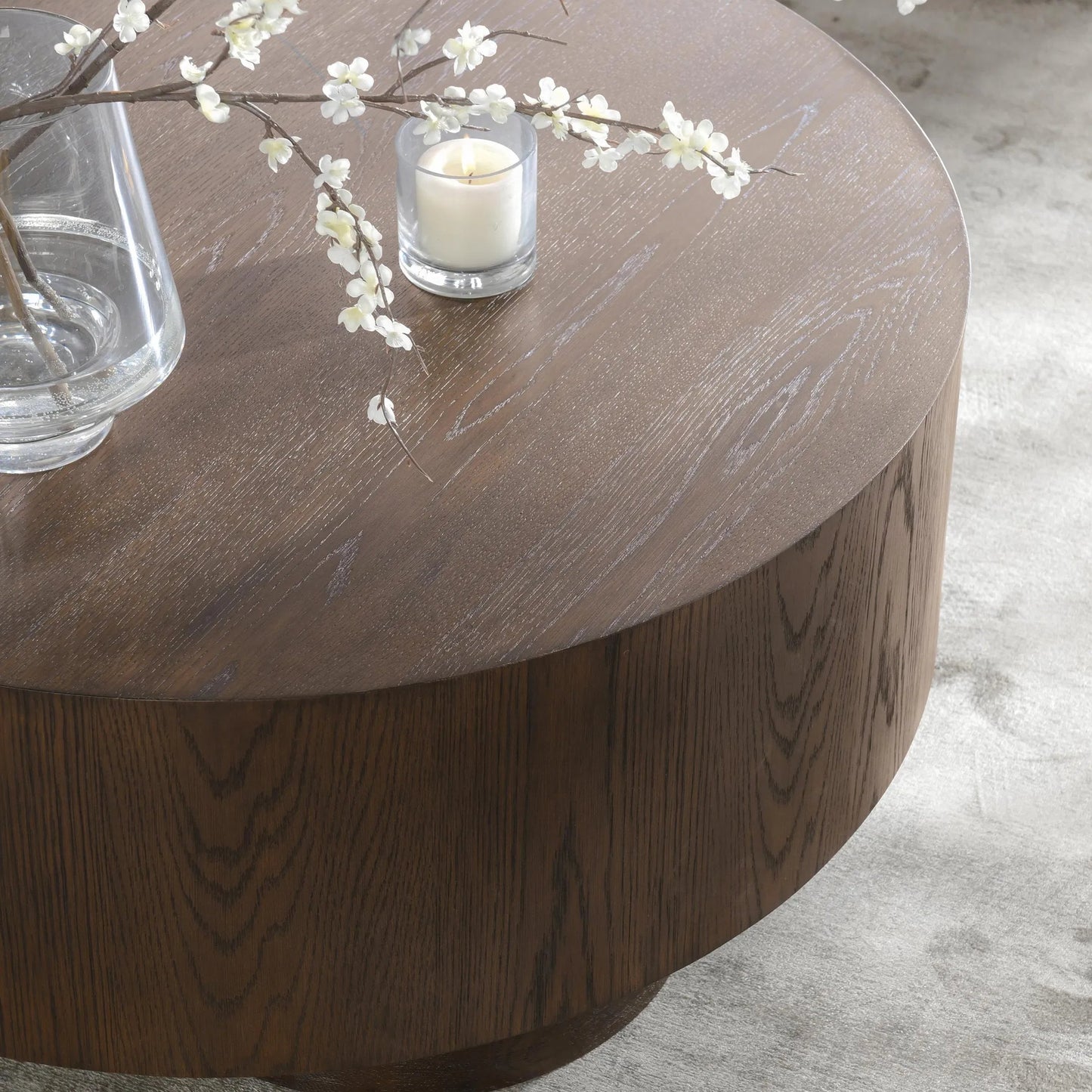 004 SI-2238840 | Closeup | Runa 42" Wood Coffee Table by Classic Home in brown. Made from oak veneer in a traditional style.