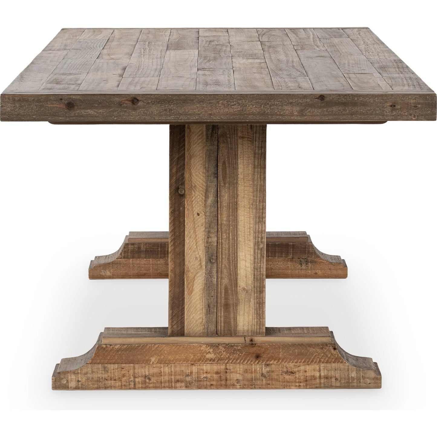 004 SI-2353717 | Closeup | Dita Reclaimed Pine Wood Dining Table by Kosas Home in natural. Made from reclaimed pine in a transitional style.