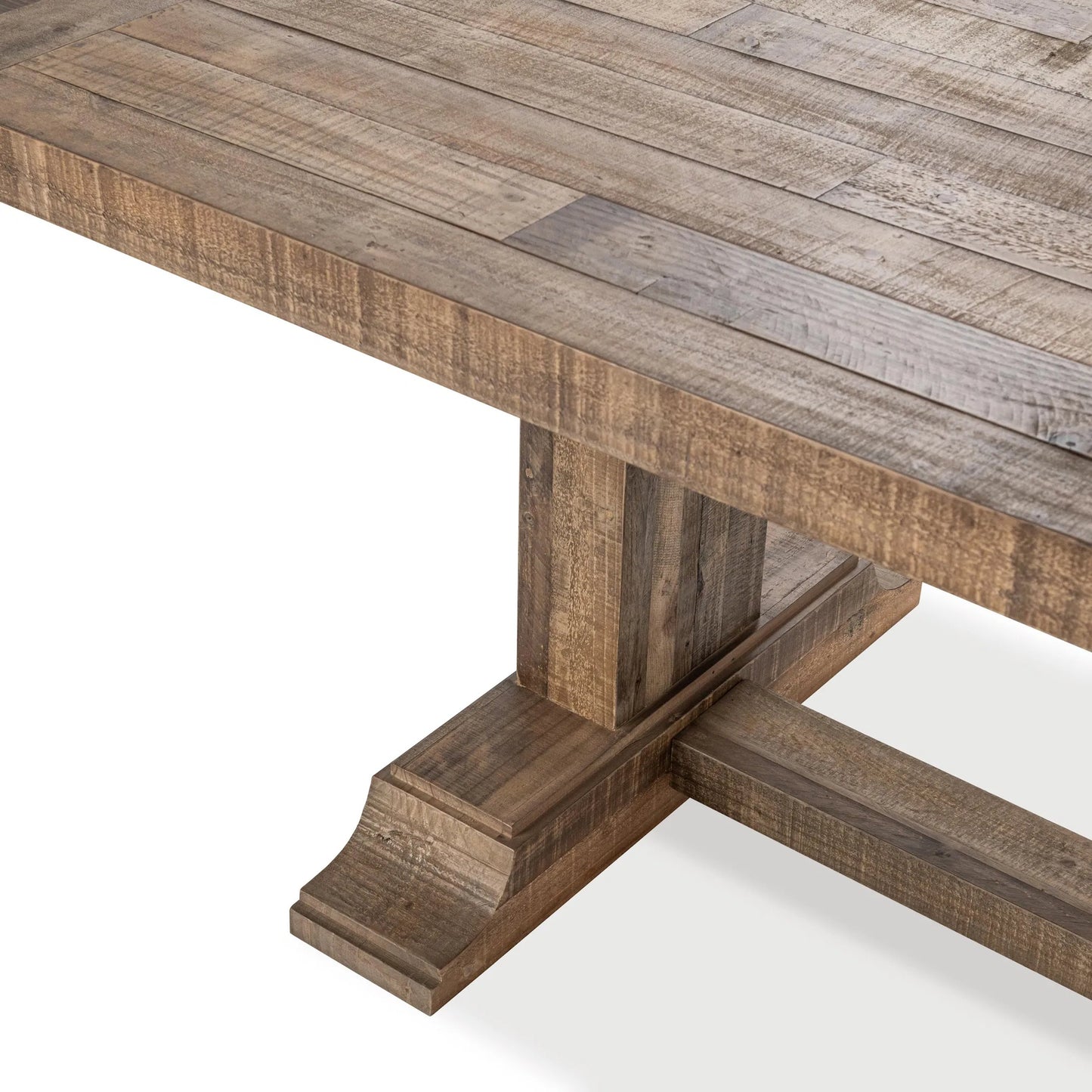006 SI-2353717 | Closeup | Dita Reclaimed Pine Wood Dining Table by Kosas Home in natural. Made from reclaimed pine in a transitional style.