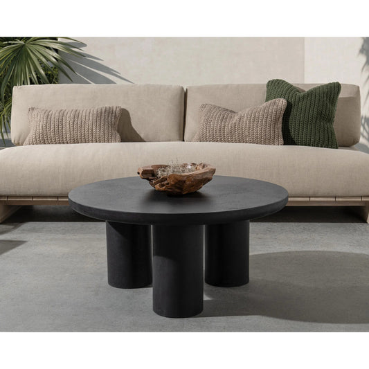 Anzio Outdoor Coffee Table by Classic Home in black. Made from glass fiber reinforced concrete in a modern style.