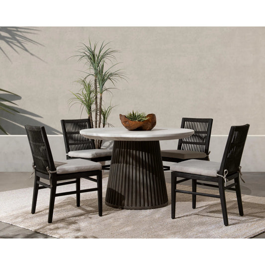 Caspia Outdoor Round Dining Table by Classic Home in gray. Made from glass fiber reinforced concrete in a modern style.