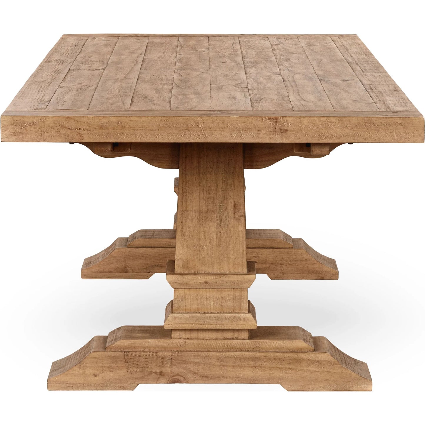 017 SI-2353721 | Closeup | Allegra Extendable Reclaimed Pine Wood Dining Table by Kosas Home in natural. Made from reclaimed pine in a unique style.