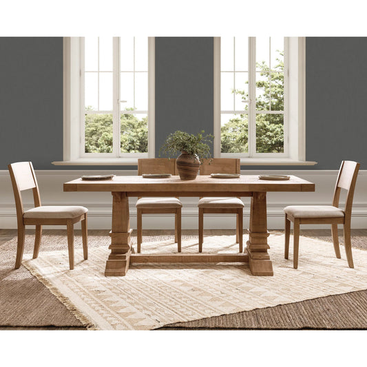 Allegra Reclaimed Pine Wood Dining Table by Kosas Home in natural. Made from reclaimed pine in a transitional style.