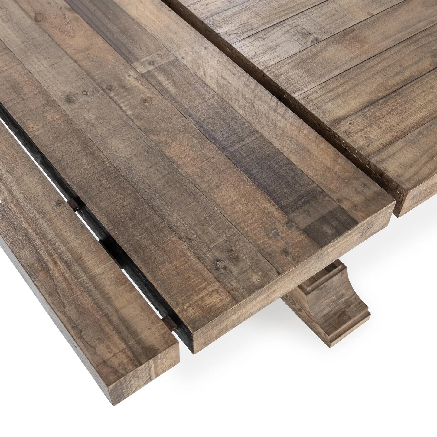 004 SI-2353724 | Closeup | Dita Reclaimed Pine Wood Extendable Dining Table by Kosas Home in natural. Made from reclaimed pine in a transitional style.