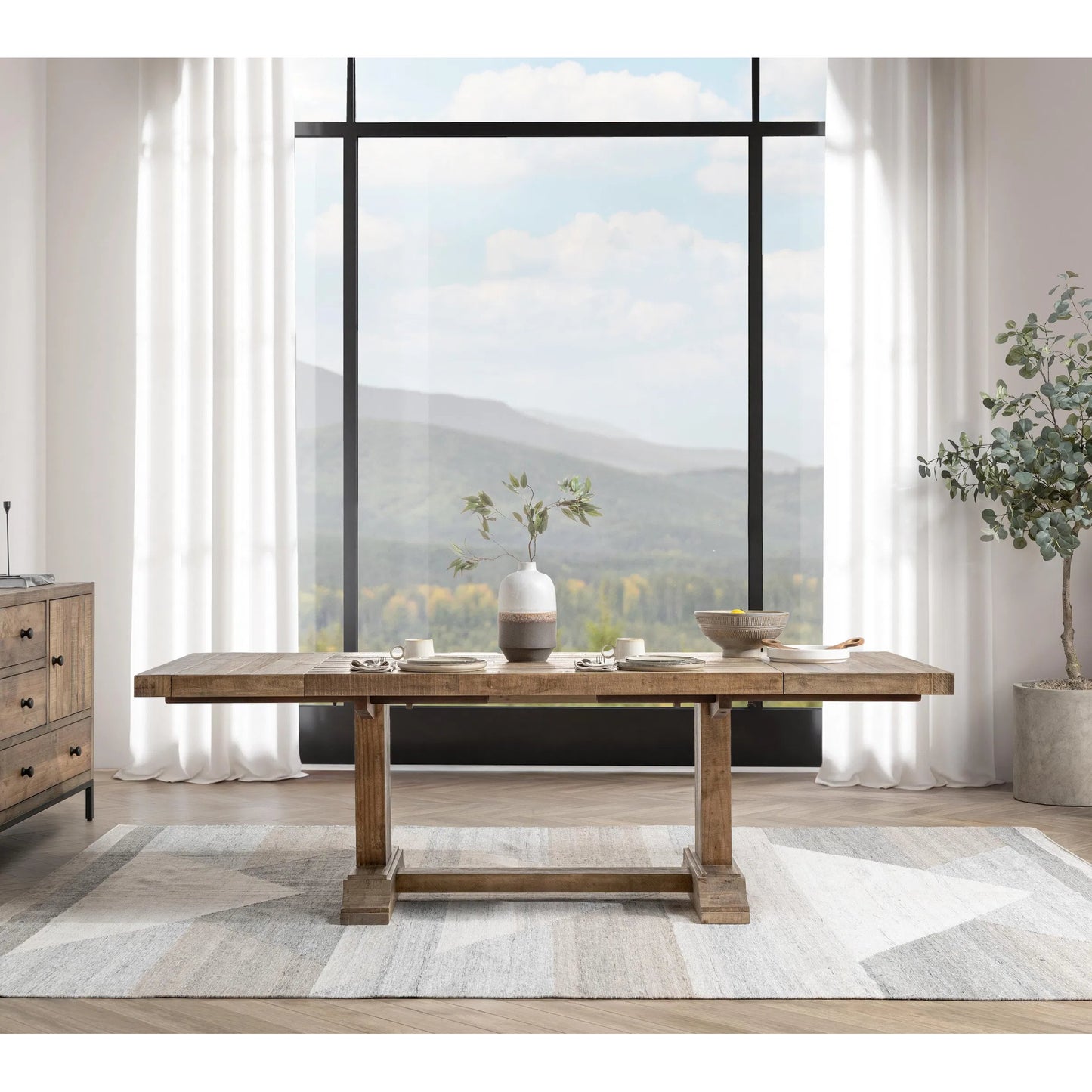 010 SI-2353724 | Lifestyle | Dita Reclaimed Pine Wood Extendable Dining Table by Kosas Home in natural. Made from reclaimed pine in a transitional style.