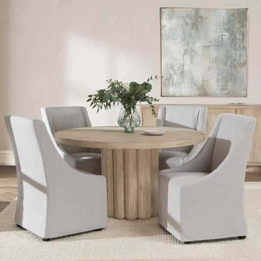 Tiber 55" Round Dining Table by Classic Home. Made from oak wood, oak veneer in a transitional style.