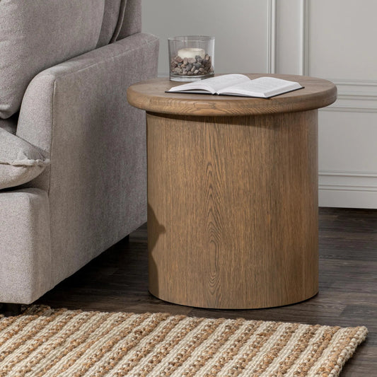 Runa Wood End Table by Classic Home. Made from oak veneer in a transitional style.