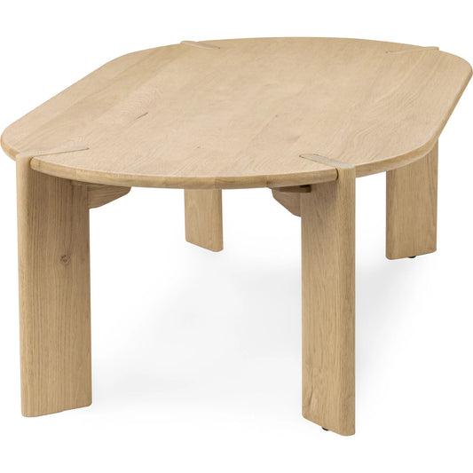 Kering Oak Wood Oval Coffee Table by Kosas Home in natural. Made from solid oak wood in a transitional style.