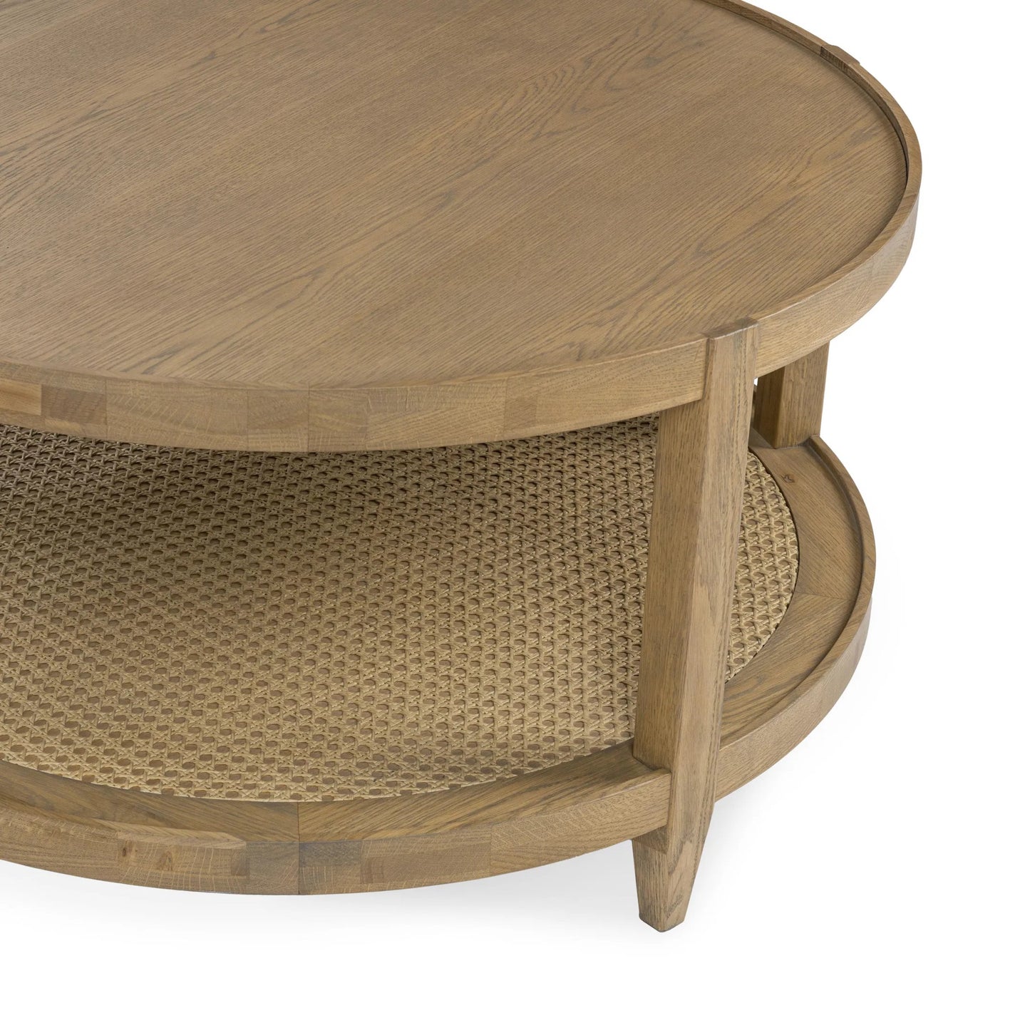 003 SI-2388523 | Additional Silo | Devin Oak Wood Round Coffee Table by Classic Home in natural. Made from oak veneer, oak wood, cane in a unique style.