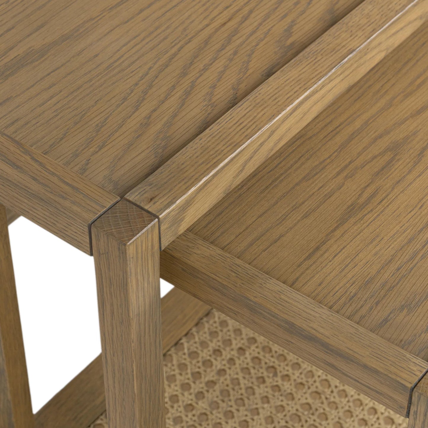 010 SI-2388524 | Closeup | Devin Oak Wood Nesting End Table by Classic Home in natural. Made from oak veneer, oak wood, cane in a unique style.