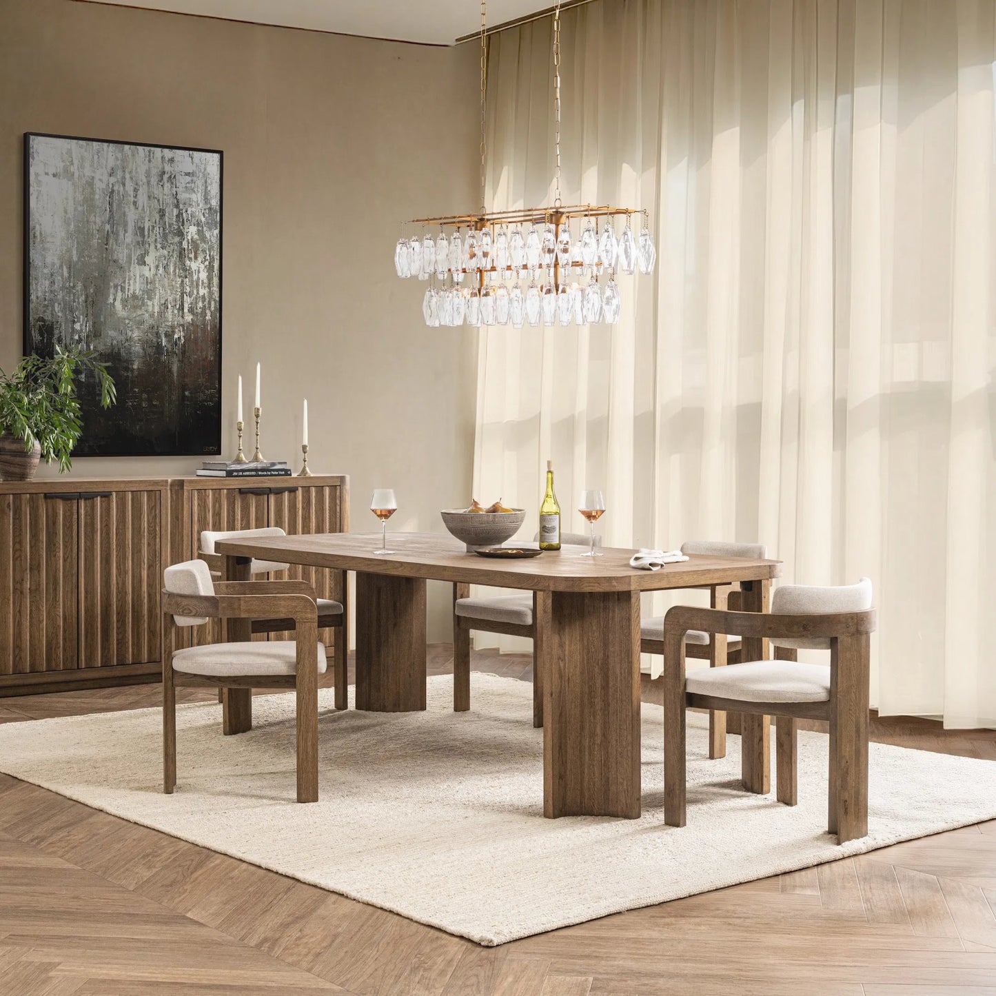 007 SI-2533203 | Lifestyle | Labelle Dining Table by Classic Home in tan oak. Made from oak veneer in a unique style.