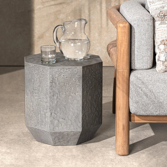 Morse Outdoor End Table by Classic Home in athena gray. Made from glass fiber reinforced concrete in a unique style.