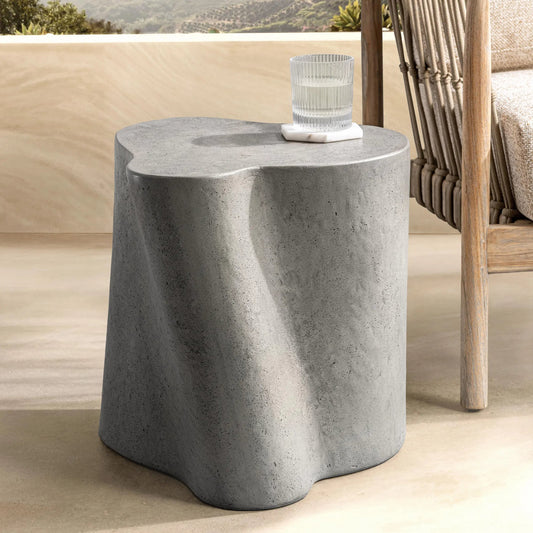 Everson Outdoor Accent table by Classic Home in athena gray. Made from glass fiber reinforced concrete in a unique style.