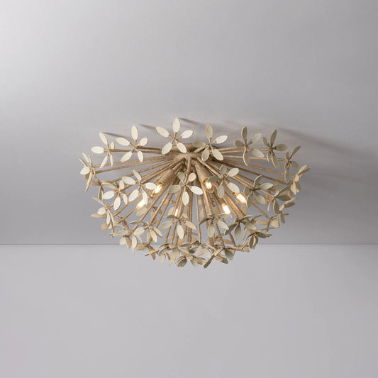 Corfu Semi Flush by Corbett in ivory coco. Made from iron in a rustic style.