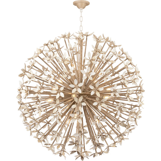 Corfu Chandelier by Corbett in ivory coco. Made from iron in a rustic style.