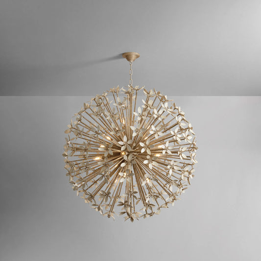 Corfu Chandelier by Corbett in ivory coco. Made from iron in a rustic style.