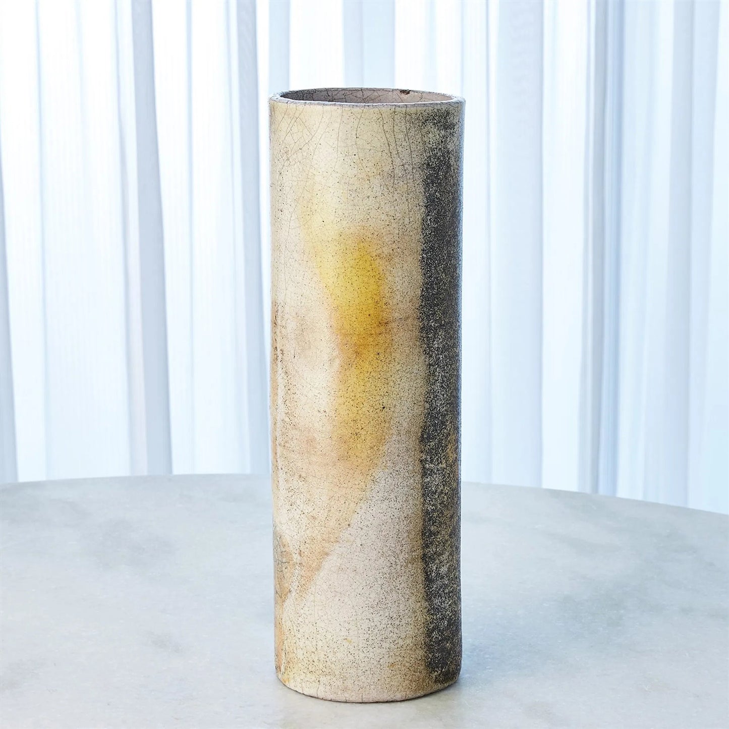 007 SR-892092 | Lifestyle | Golden Raku Flat Round Vase by Global Views. Made from ceramic raku in a eclectic & global style.
