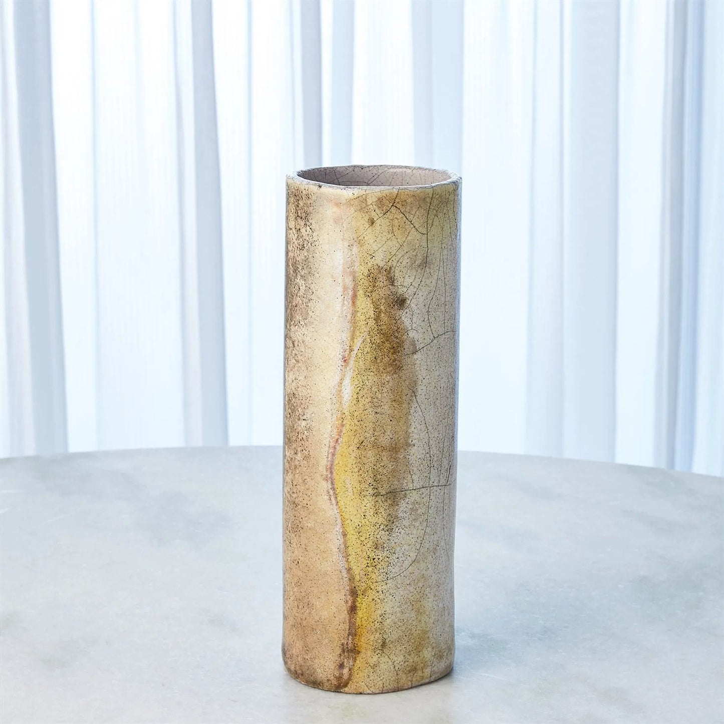 005 SR-892092 | Unknown | Golden Raku Flat Round Vase by Global Views. Made from ceramic raku in a eclectic & global style.