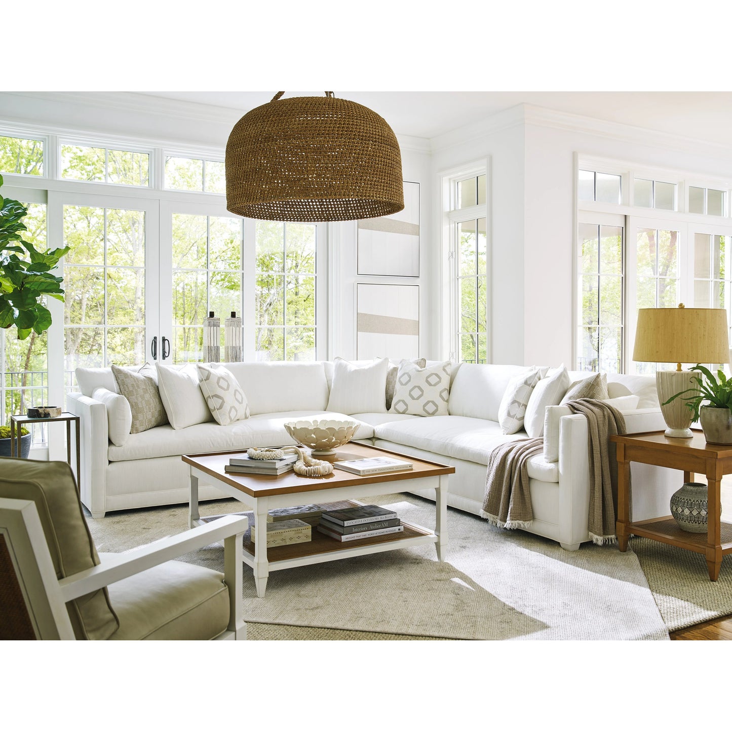 003 SI-1962857 | Lifestyle | Temple Square Cocktail Table by Lexington in white tides, table rock. Made from unique in a cottage & farmhouse style.
