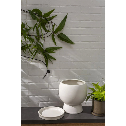 Bosky Pot with Saucer with Saucer by Accent Decor in white. Made from ceramic in a modern style.