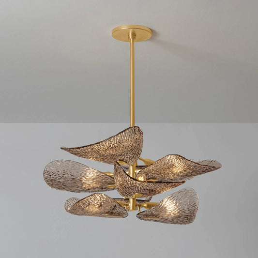 Cardiff Semi Flush by Corbett in vintage gold leaf. Made from iron in a modern style.