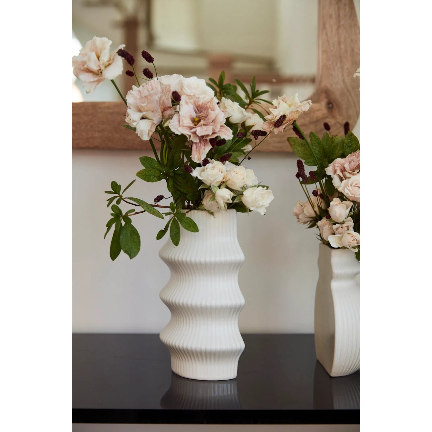 004 SI-2254554 | Lifestyle | Claude Vase Bookend by Accent Decor in off-white. Made from ceramic in a modern style.