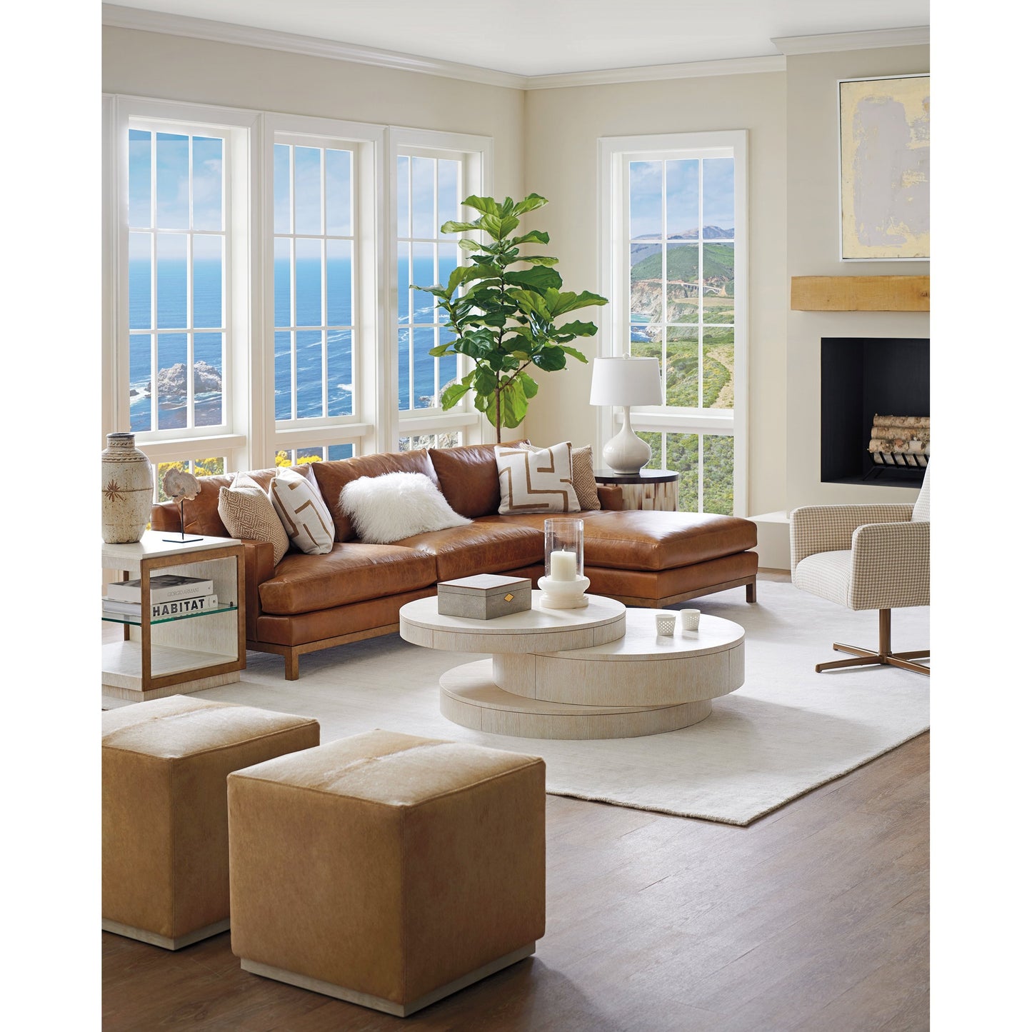 003 SI-1770785 | Lifestyle | Ventana Cocktail Table by Lexington in winter white. Made from unique in a modern style.