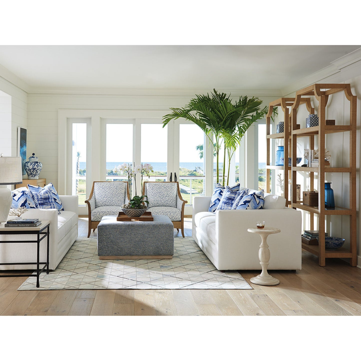 003 SR-834777 | Lifestyle | Beachcomber Raffia Etagere by Lexington. Made from unique in a transitional style.