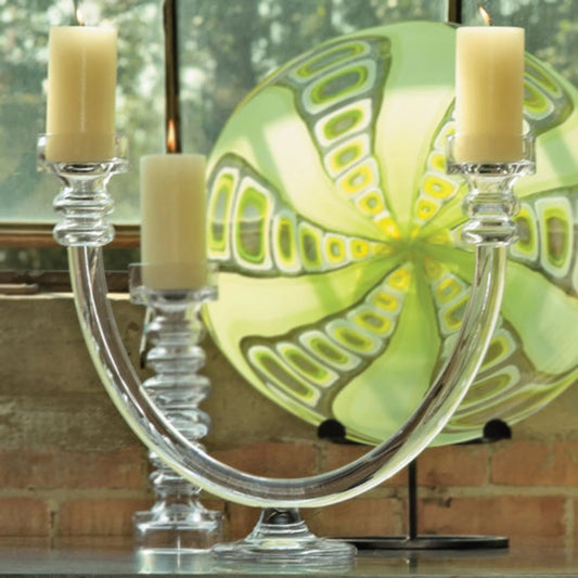 Two Lite Glass Tube Candelabra by Global Views. Made from glass in a transitional style.