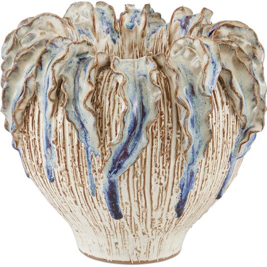 001 SI-2257229 | Primary Silo | Tropical Crown Vase by Currey and Company in ivory, reactive blue. Made from ceramic in a eclectic & global style.