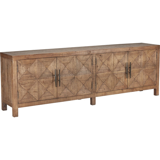 Elani 4 Door Sideboard by Classic Home in stafford brown finish. Made from reclaimed pine wood in a eclectic & global style.
