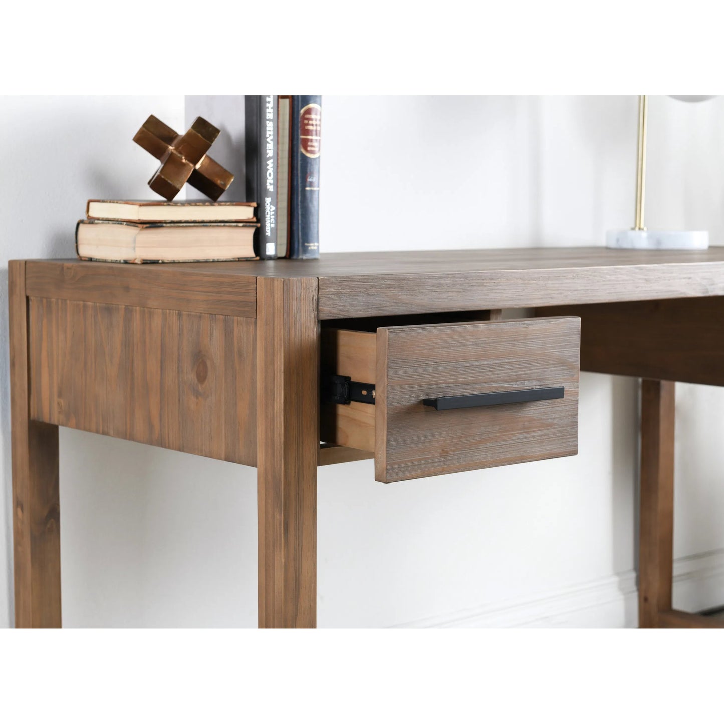 022 SI-2388550 | Lifestyle | Fenmore Desk by Kosas Home. Made from pine wood in a unique style.