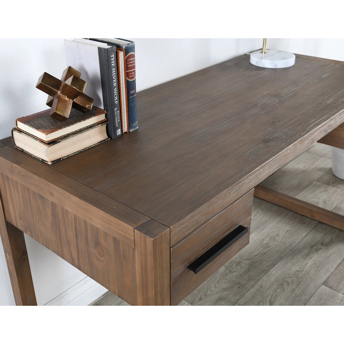 024 SI-2388550 | Lifestyle | Fenmore Desk by Kosas Home. Made from pine wood in a unique style.