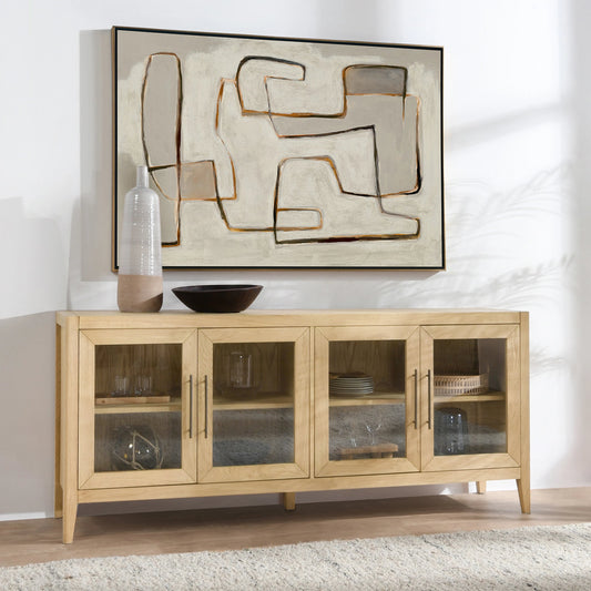 Beechgrove Four Door Sideboard by Kosas Home in natural brown. Made from oak wood in a modern style.