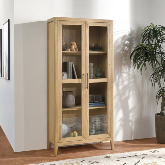 Beechgrove Curio Cabinet by Kosas Home in natural brown. Made from oak wood in a modern style.
